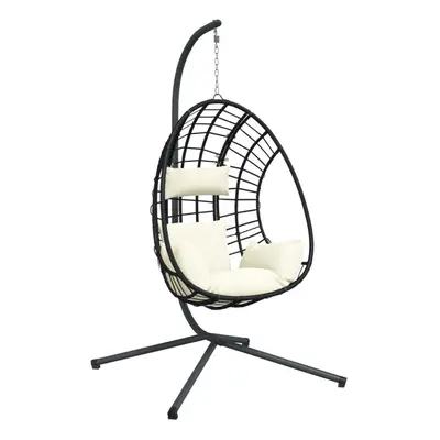 vidaXL Hanging Egg Chair with Stand Patio Hammock Chair Beige Rattan and Steel