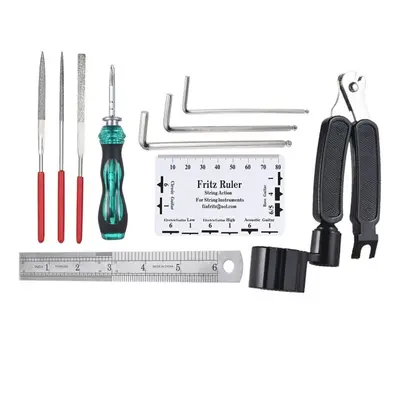 10Pcs Guitar Care Tool Set Repair Wrench Files Ruler Maintenance Tech Kit with Bag