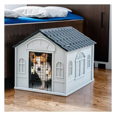 (Large - 84.2cm W x 98.2cm D x 82cm H) Plastic Dog Kennel Pet House Weatherproof In/Outdoor Anim