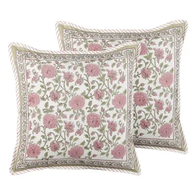 Set of Cotton Cushions Floral Pattern x cm Multicolour CELTIS