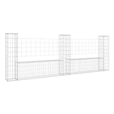 vidaXL U-shape Gabion Basket with Posts Iron Outdoor Patio Wire Wall Fence