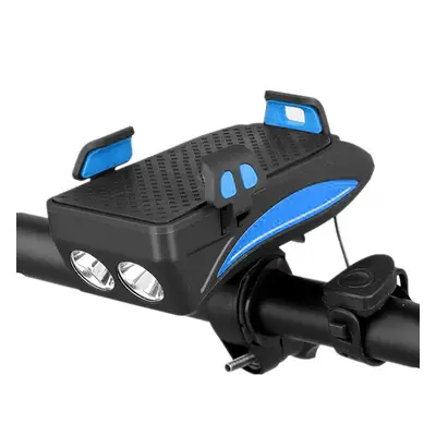 (Blue, S) 4-in-1 400lm Bike Headlight USB Rechargeable Bicycle Front Lamp 130dB Horn Power Bank 