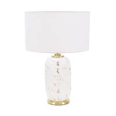 ValueLights India White Shade Rounded White Confetti Glass Table Lamp