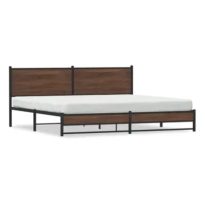 vidaXL Metal Bed Frame with Headboard Bed Base Bedstead Brown Oak 200x200 cm