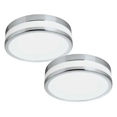 2 PACK Wall Flush Ceiling Light IP44 Chrome White Painted Glass Shade LED 24W