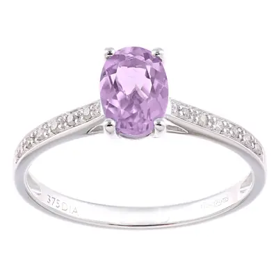 (J) Jewelco London 9ct White Gold Women Oval Amethyst Engagement Ring