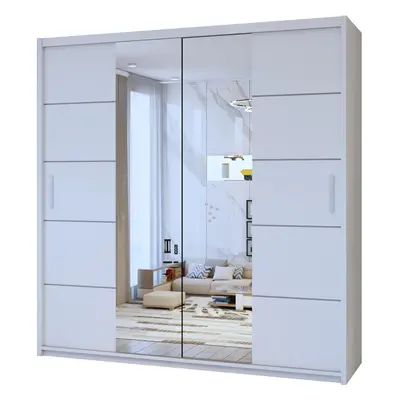 (White, 120) Dubna Center Mirror Double Door Sliding Wardrobe