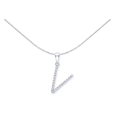 Jewelco London 9ct White Gold Diamond Initial Charm Pendant Letter V 10mm x 15mm - INNR029-V