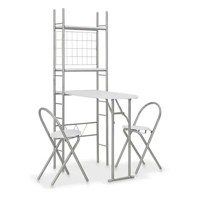 vidaXL Folding Dining Set Pieces with Rack MDF and Steel White and Silver