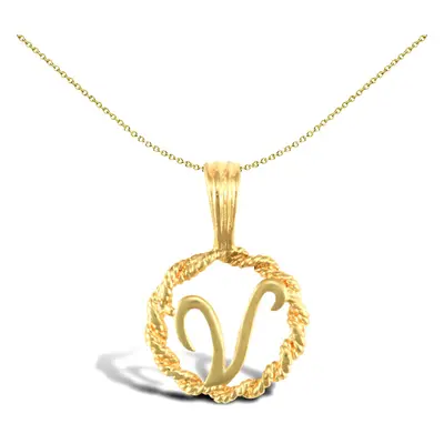 Jewelco London Solid 9ct Yellow Gold Rope Identity Initial Charm Pendant Letter V - JIN001-V