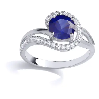 (O) Jewelco London Sterling Silver Sapphire-Blue CZ & Created Sapphire Fancy Ring Cocktail Ring 