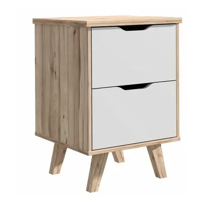 Scandinavian Style Drawer Bedside Cabinet in Matt White & Light Oak