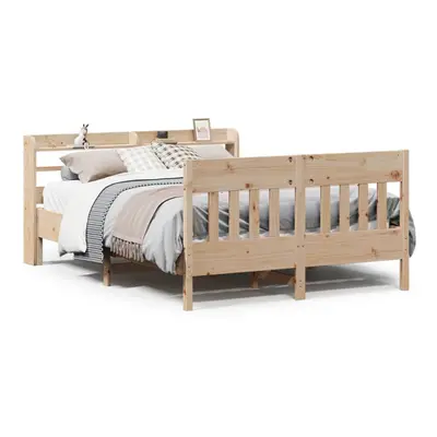 vidaXL Bed Frame with Headboard Bed Base 135x190 cm Double Solid Wood Pine