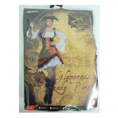 Glamorous Lady Pirate Costume, Red, With Dress And Hat - pirate costume fancy dress ladies glamo