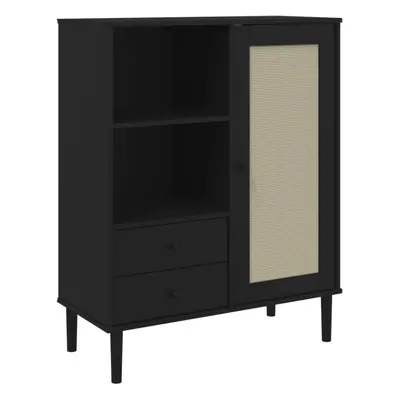 (black) vidaXL Highboard Sideboard Storage Cupboard SENJA Rattan Look Solid Wood Pine