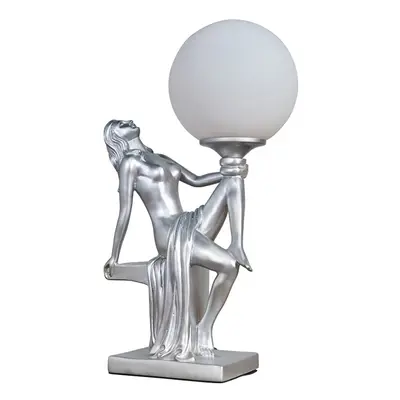 Matt Silver Art Deco Table Lamp with a White Opal Glass Globe Shade - Complete with a 4w LED Gol