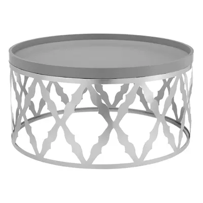 LIVIVO Round Coffee Table with Metal Base - Silver/Grey