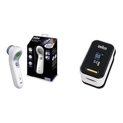 Healthcare No Touch + Forehead Thermometer, BNT300 & Braun Pulse Oximeter (Oxygen Saturation, Bl