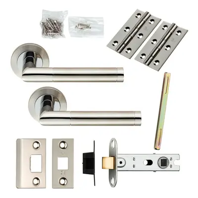 Door Handle & Latch Pack Polished & Satin Steel Mitred Lever Screwless Rose