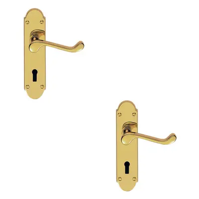 2x PAIR Victorian Upturned Handle on Lock Backplate x 42mm Polished Brass