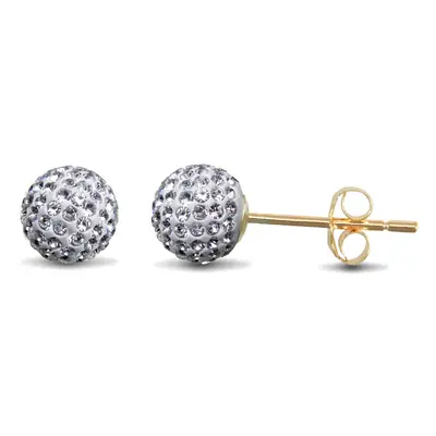 Jewelco London Ladies 9ct Yellow Gold White Round Crystal Disco Ball Stud Earrings, 6mm - JES214