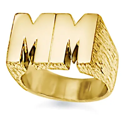 (W) Jewelco London Men's Solid 9ct Yellow Gold Personalised Identity Barked Initial Ring