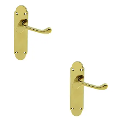 2x PAIR Victorian Upturned Handle on Latch Backplate x 42mm Polished Brass