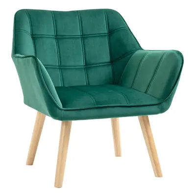 HOMCOM Luxe Velvet-Feel Accent Chair w/ Wide Arms Slanted Back Wood Legs Green