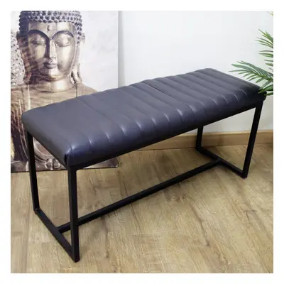 FWStyle Soneri Grey Ribbed Stitch Handmade Leather & Iron Bench