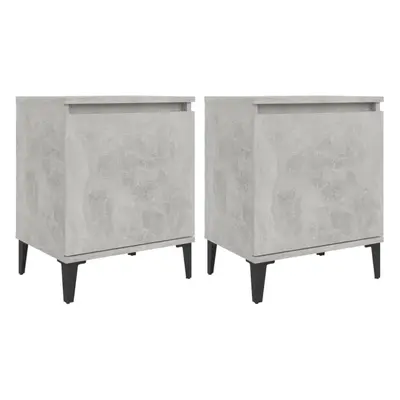 vidaXL 2x Bed Cabinets with Metal Legs Concrete Grey Desk Nightstands Bedroom