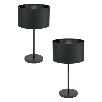 2 PACK Table Desk Lamp Colour Black Shade Round Black Fabric Slim Stem E27 40W