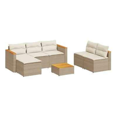 vidaXL Garden Sofa Set Piece with Cushions Couch Beige Poly Rattan Acacia