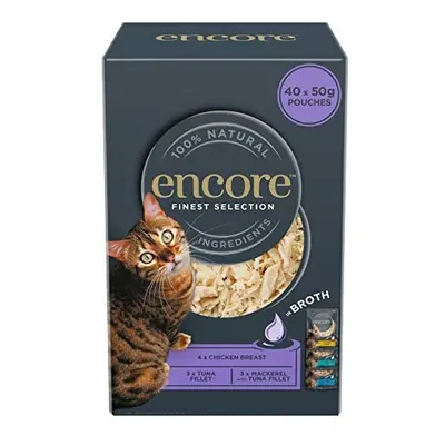 Encore 100% Natural Wet Cat Food Pouch, Chicken and Fish Multipack in Broth, 4x 10x50g Pouches (