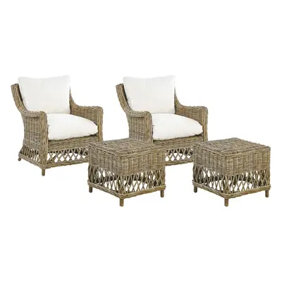 Set of Garden Armchairs with Cushions RIBOLLA with Footstool Rattan Natural