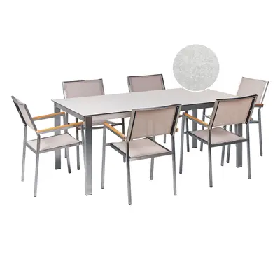 Garden Dining Set COSOLETO/GROSSETO Tempered Glass Marble Effect 180x90x75 cm White