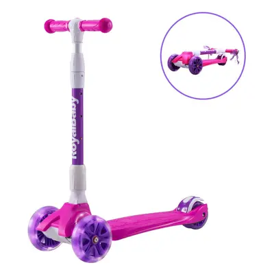 (Purple-pink) Royal Baby Foldable Children Scooter wheels with spin flash light