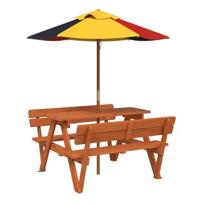 (dark brown and multicolour) vidaXL Picnic Table for Kids with Umbrella Water Play Table Solid W