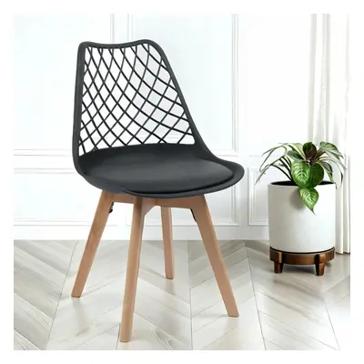 Alma Dining Chair In Black With Wooden Legs