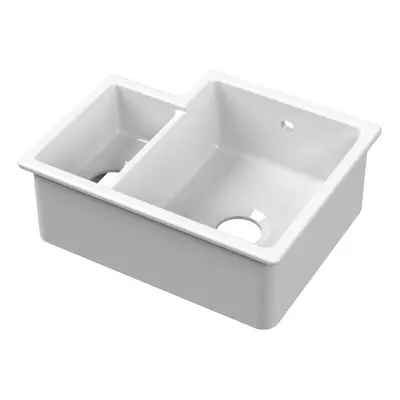 Fireclay 1.5 Bowl Right Hand Undermount Kitchen Sink & Overflow, 457mm - White