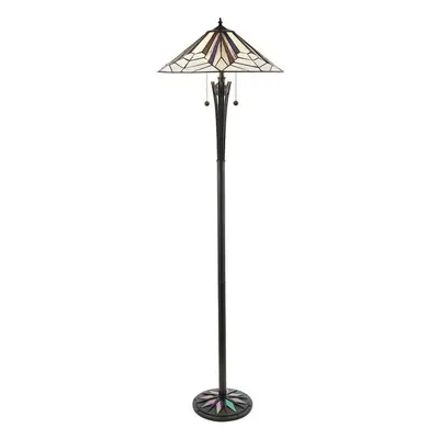 1.6m Tiffany Twin Floor Lamp Black Stem & Retro Stained Glass Shade i00003