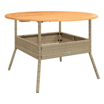 vidaXL Garden Table with Acacia Wood Top Patio Outdoor Table Beige Poly Rattan