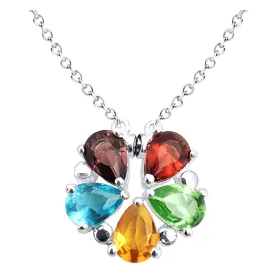 Jewelco London Sterling Silver Multi Colour Pear CZ Magnetic Opening Raindrop Flower Cluster Nec