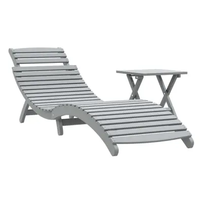 vidaXL Sun Lounger with Table Sunbed Day Bed Lounge Bed Grey Solid Wood Acacia