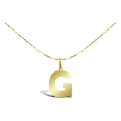 Jewelco London Solid 9ct Yellow Gold Polished Block Identity Initial Charm Pendant Letter G - JI