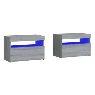 (grey sonoma, pcs) vidaXL 1/2x Bedside Cabinet and LED Light Engineered Wood Decor Multi Colours