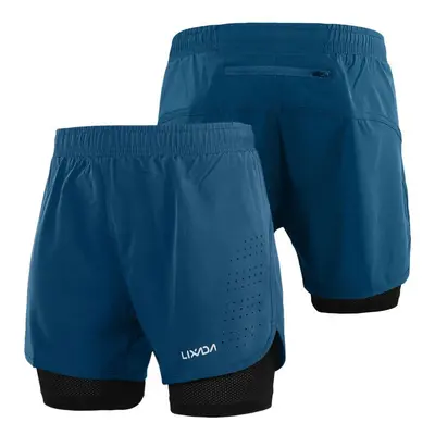 (Dark Blue, XL) Men's 2-in-1 Running Shorts