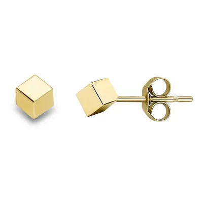 Jewelco London Ladies 9ct Yellow Gold Square Polished Cube Stud Earrings 3mm - SENR02175