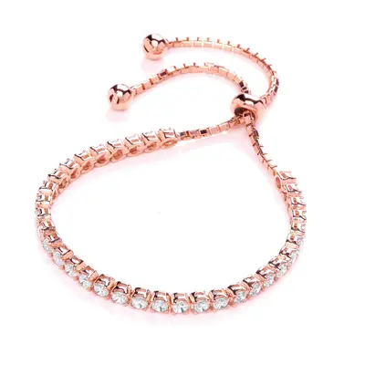 Jewelco London Ladies Rose Gold-Plated Sterling Silver Cubic Zirconia Tennis Eternity Adjustable