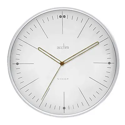 Acctim Solna Wall Clock Non-Ticking Sweep Minimalist Marker Dial Quartz White 28cm