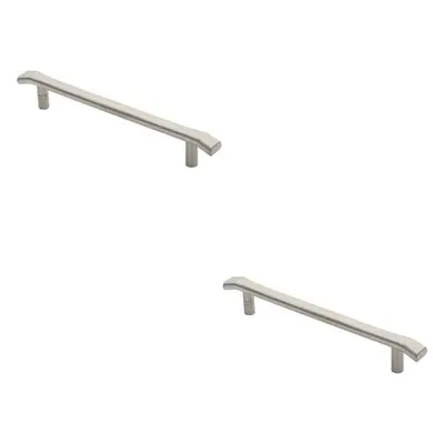 2x Flat Bar Pull Handle with Chamfered Edges 300mm Fixing Centres Satin Steel